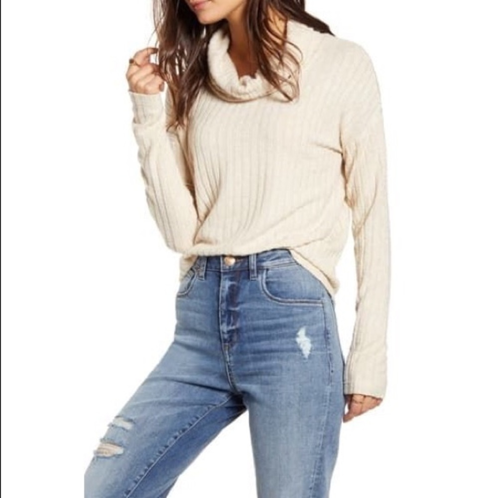 NEW BP Cozy Ribbed Tan Turtleneck Top Size Large